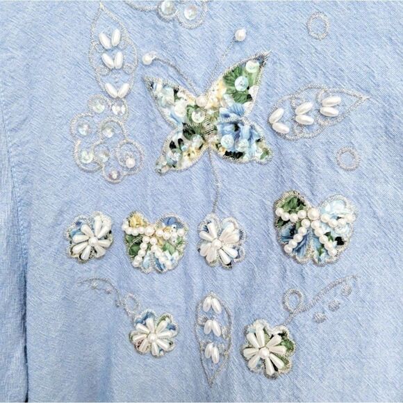 VINTAGE Embellished button down denim blouse Large - Picture 4 of 5